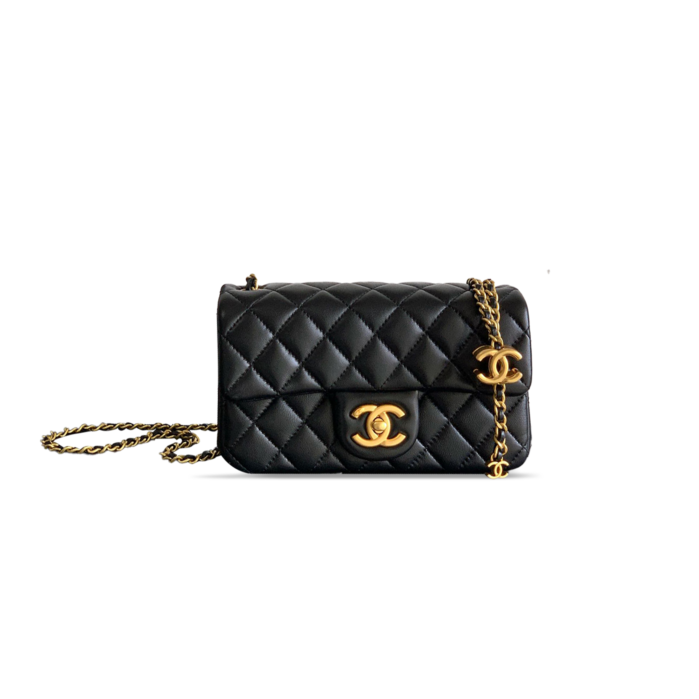 Ch*el mini flap bag shiny lanbskin in black as5759 (20*13*7cm)